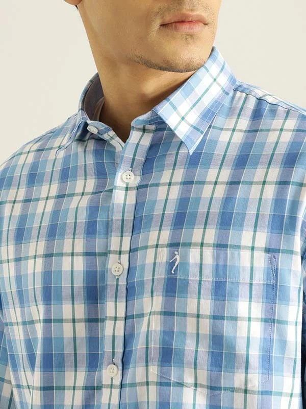 Indian Terrain Men Checkered Blue Shirt